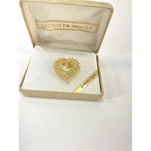 Jennifer Moore Gold Heart Genuine Crystal Pin Boxed Set NWT